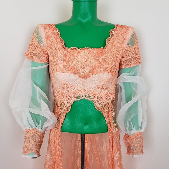 Vintage 60s Reworked Festival Renaissance Lace Maxi Wedding Dress - XXS - Picture 7 of 11